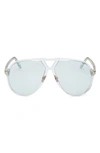 Tom Ford Bertrand 64mm Gradient Oversize Pilot Sunglasses In Shiny Aqua / Light Blue