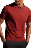 Ted Baker Quarter Zip Polo In Dark Orange