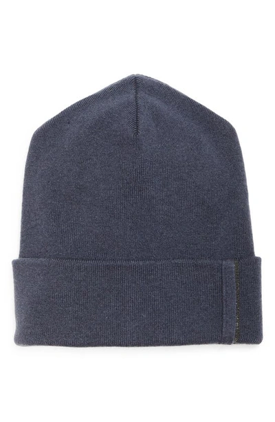 Brunello Cucinelli Cashmere Knit Beanie With Monili Detail In C8901 Night