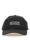 Ganni Womens Black Brand-embroidered Cotton-canvas Cap In Black