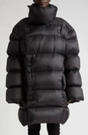 Rick Owens Drella Jumbo Down Poncho Coat In Black