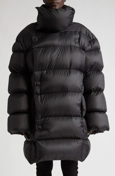 Rick Owens Drella Jumbo Down Poncho Coat In Black