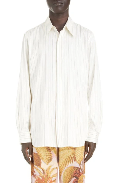 Dries Van Noten Carvie Stripe Silk & Cotton Button-up Shirt In Ecru