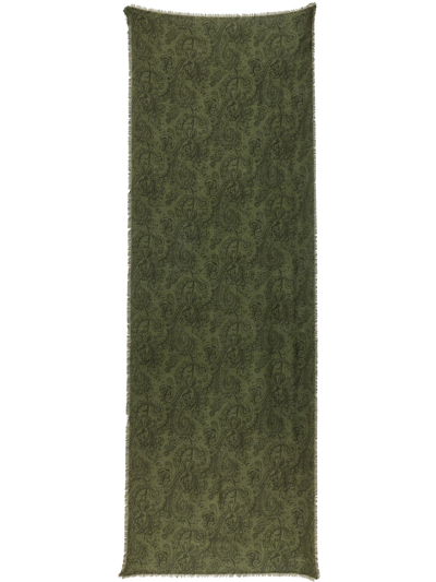 Etro Wool Blend Paisley Scarf In Green