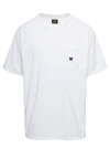 NEEDLES CREWNECK T-SHIRT WITH FRONT POCKET AND EMBROIDERED LOGO IN WHITE TECHNICAL FABRIC MAN