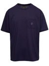 NEEDLES CREWNECK T-SHIRT WITH FRONT POCKET AND EMBROIDERED LOGO IN VIOLET TECHNICAL FABRIC MAN
