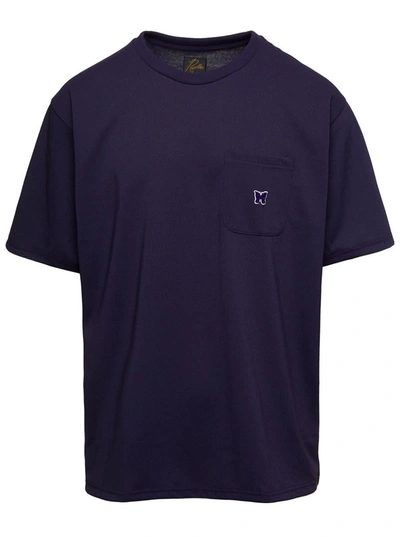 Needles T-shirt With Pocket And Logo In Black Technical Fabric Man In Violet