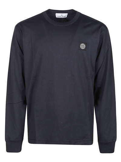 Stone Island Black Patch Long Sleeve T-shirt In Navy Blue