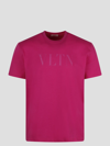 Valentino Cotton Crewneck T-shirt With Vltn Print In Pink & Purple