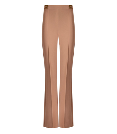 Elisabetta Franchi Nude Palazzo Trousers With Logo In Beige