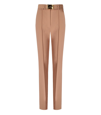 Elisabetta Franchi High Waist Cigarette Trousers In Beige