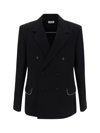 Off-white Virgin Wool Double-breasted Blazer In Black Blac