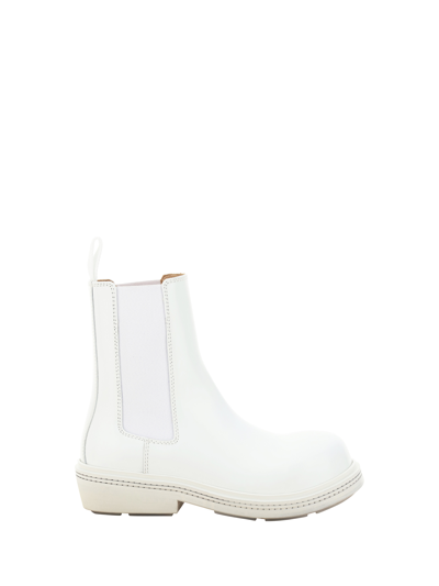 Bottega Veneta Leather Fireman Chelsea Booties In White