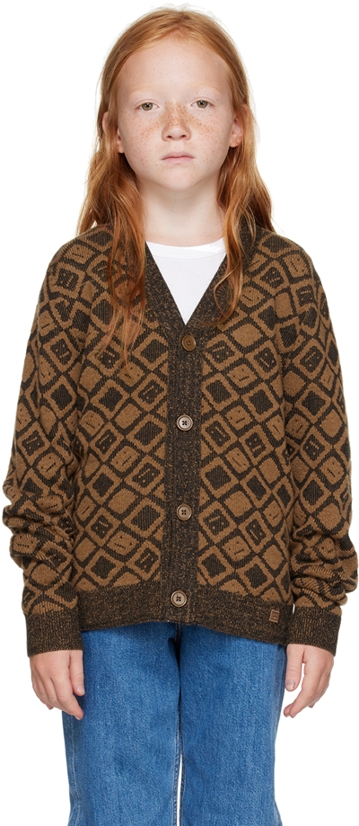 Acne Studios Kids Brown Tiles Cardigan In D60020- Toffee Brown