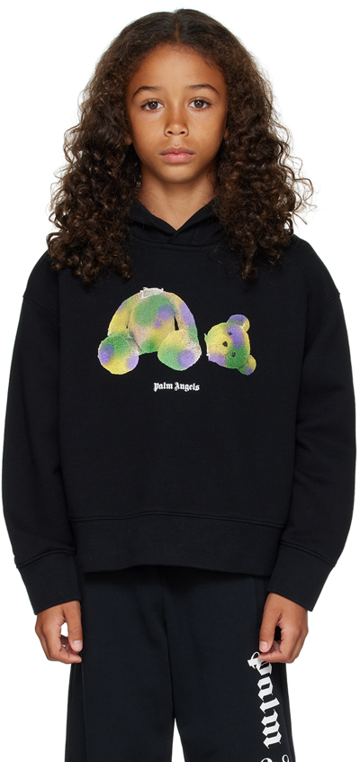 Palm Angels Kids'  Bear Hoodie In Black Green