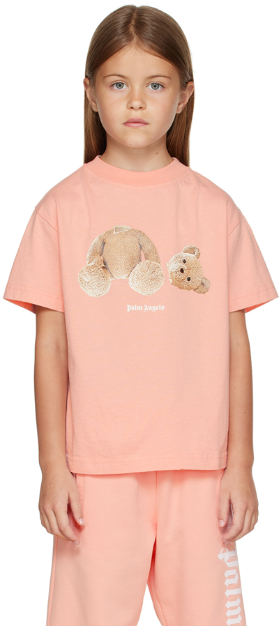 Palm Angels Kids Pink Bear T-shirt In Pink Brown