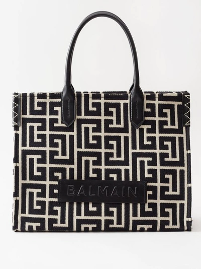 Balmain B-army Medium Logo Shopper Tote In Black White