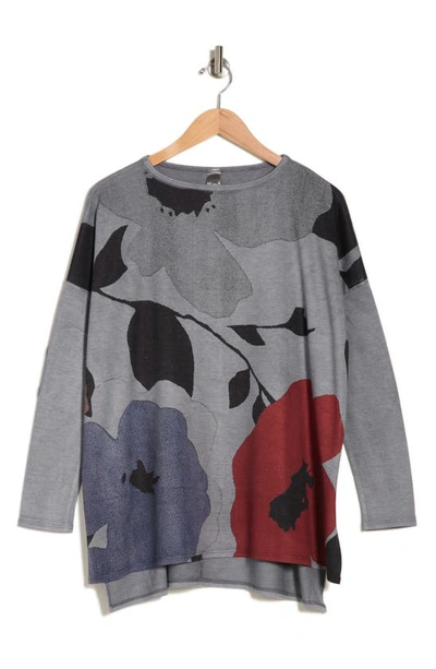 Go Couture Dolman Sleeve Knit Top In Grey/ Blue Perennial