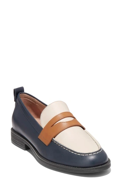 Cole Haan Stassi Leather Penny Loafer In Navy/ Ivy/ P