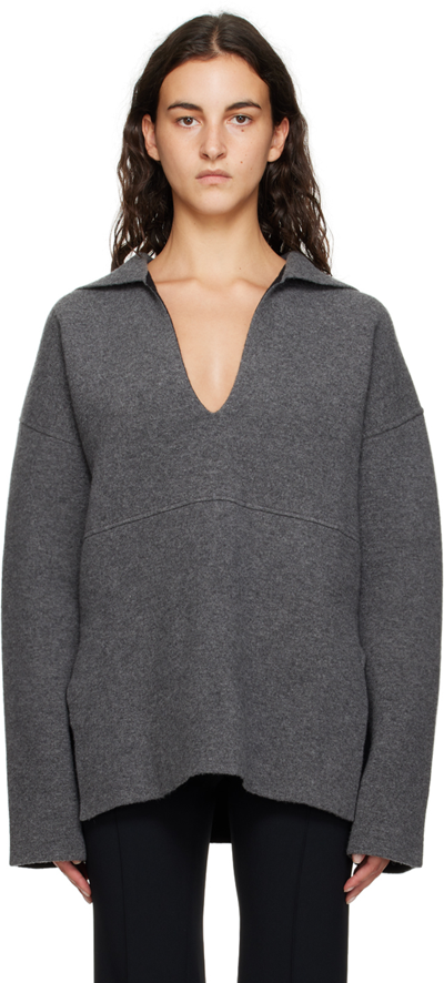 Jil Sander Sailor Neckline Knit Jumper In Grey