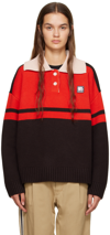 WALES BONNER RED & BROWN CALM LONG SLEEVE POLO