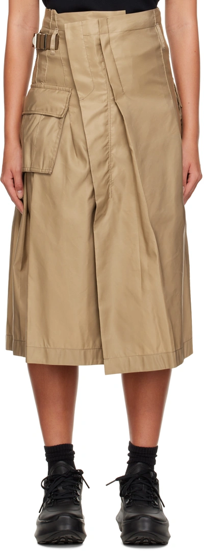 Sacai Nylon-twill Pleated Cargo Midi Skirt In Brown