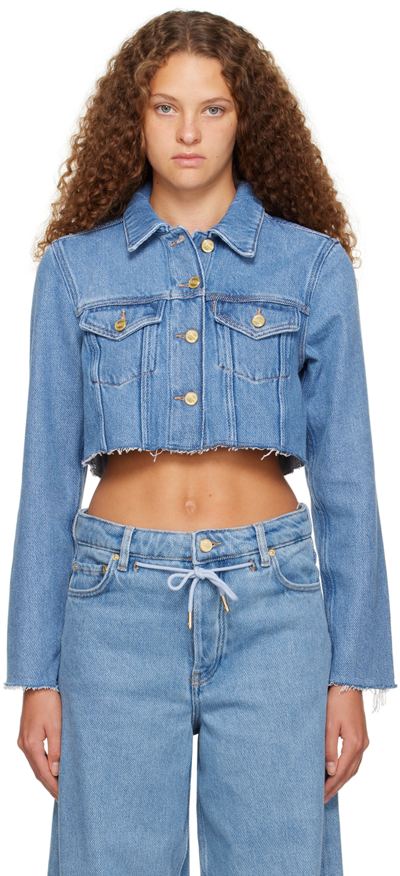 Ganni Cropped Denim Jacket In Blue