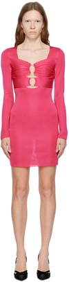Tom Ford Ring Cutout Long-sleeve Shiny Viscose Dress In Dp645 Bright Rose