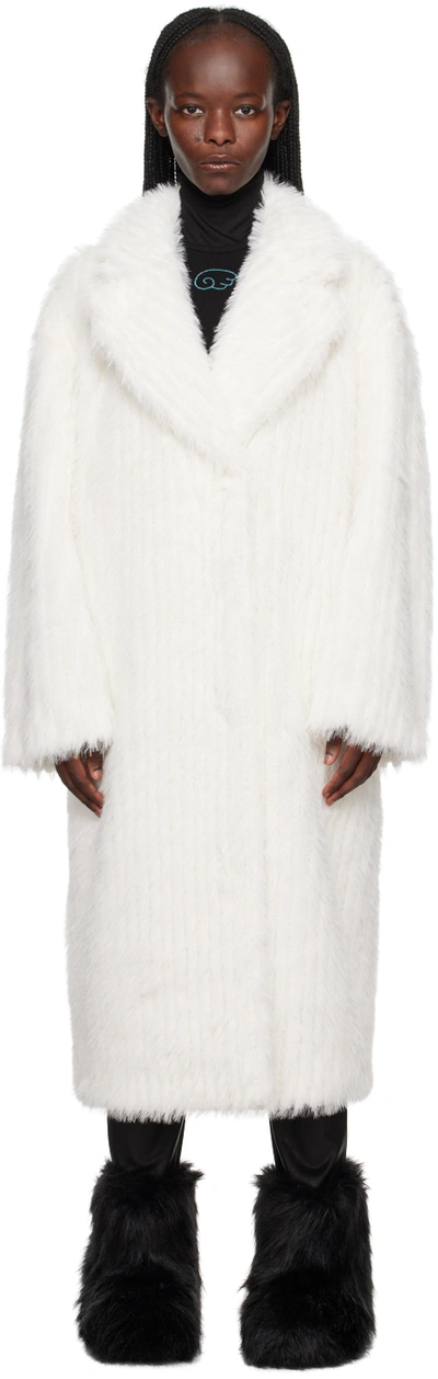 Stand Studio Genevieve Double-breasted Faux-fur Coat In White