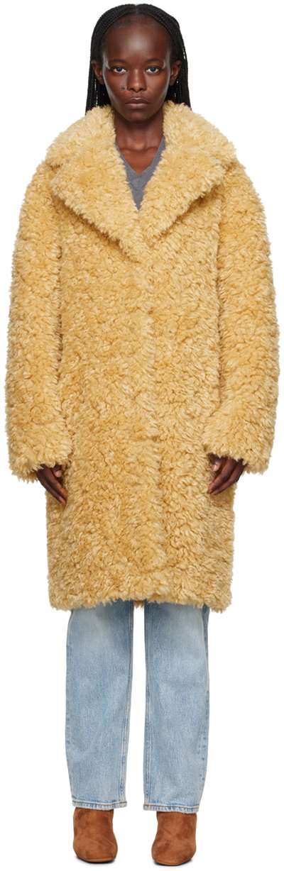 STAND STUDIO TAN CAMILLE COCOON FAUX-FUR COAT