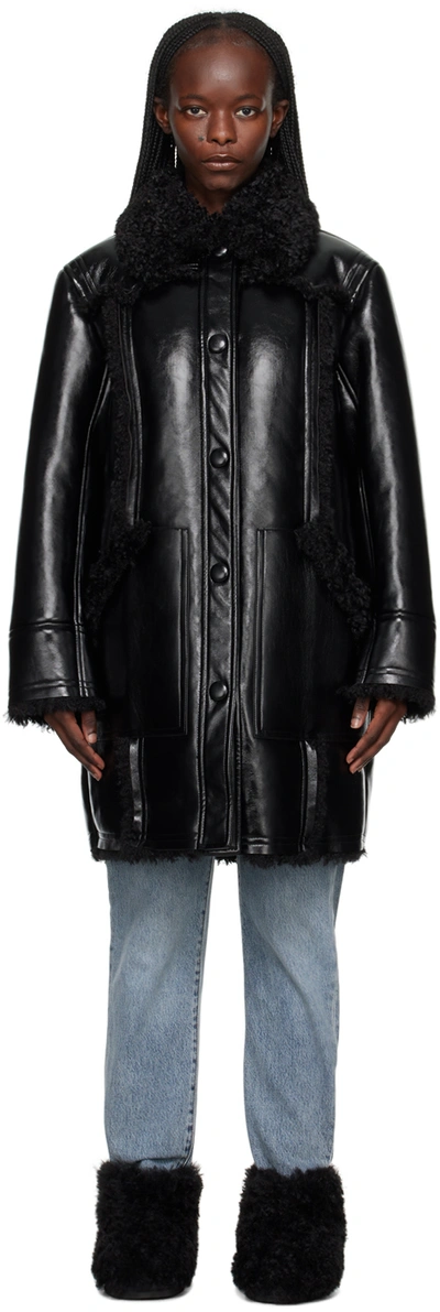 STAND STUDIO BLACK RAMONA FAUX-LEATHER COAT