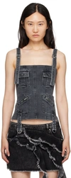Blumarine Gray Faded Denim Tank Top In N0985 Dark Shadow