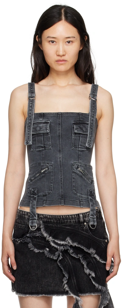 Blumarine Gray Faded Denim Tank Top In N0985 Dark Shadow