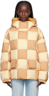 Stand Studio Darla Checkered Hooded Down Puffer Jacket In 90003 Eggshell/sand
