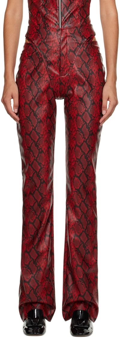 Puppets And Puppets Red And Black Cutout Faux-leather Trousers In Blood Red