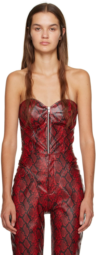 Puppets And Puppets Red And Black Strapless Faux-leather Bodysuit In Blood Red