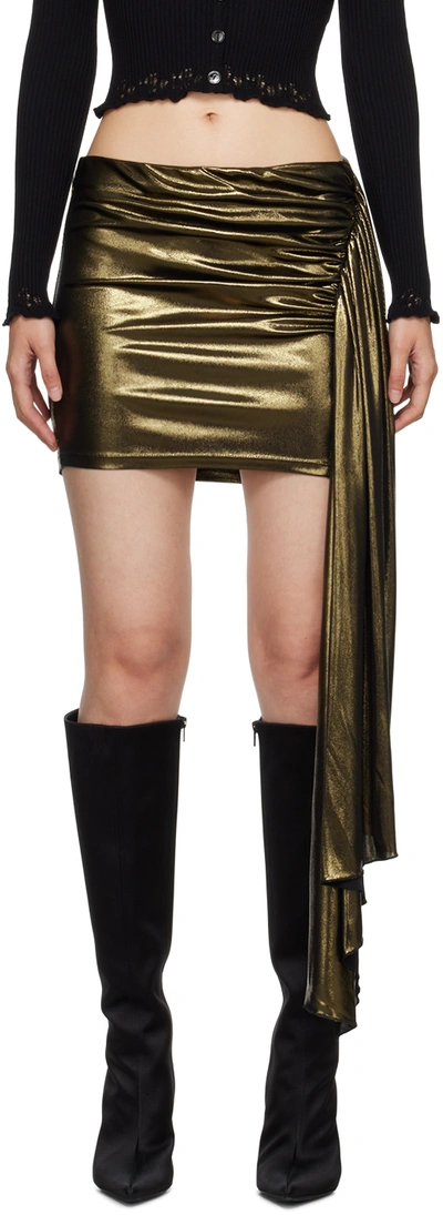 Blumarine Gold Gathered Miniskirt In N0838 Ottone Vecchio