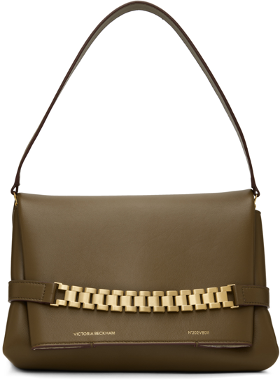 Victoria Beckham Womens Khaki Chain-embellished Leather Shoulder Bag