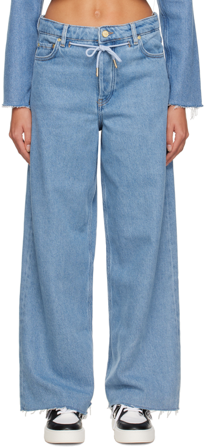 Ganni Heavy Denim Wide Drawstring Jeans In Blue