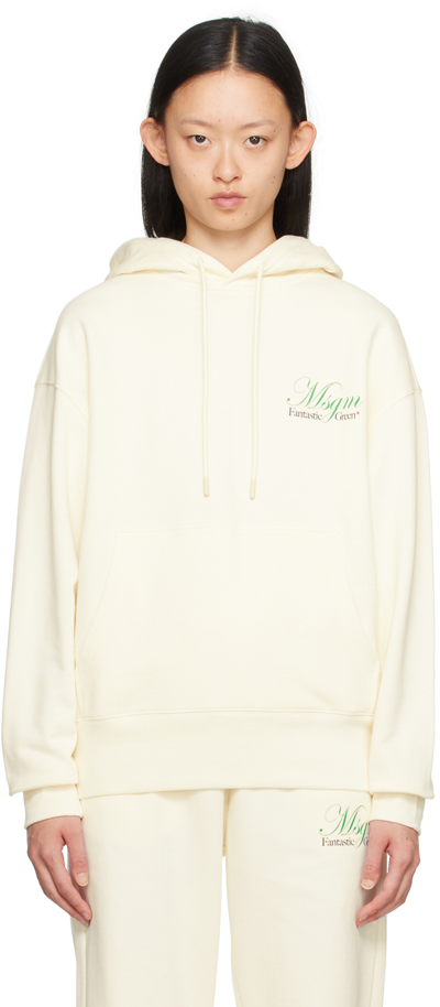 Msgm Off-white Printed Hoodie In 02 Cream