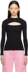 Msgm Black Cutout Long Sleeve T-shirt In 99 Black