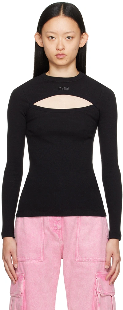 Msgm Black Cutout Long Sleeve T-shirt In 99 Black