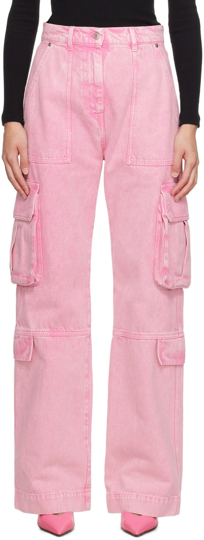 Msgm 漂白效果阔腿工装牛仔裤 In Pink