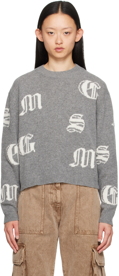 Msgm Gray Jacquard Sweater In Grey