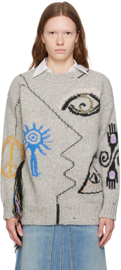 Stella Mccartney Gray Intarsia Sweater In 8490 Multicolor 1
