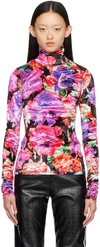 Msgm Multicolor Printed Turtleneck In 14 Fuxia