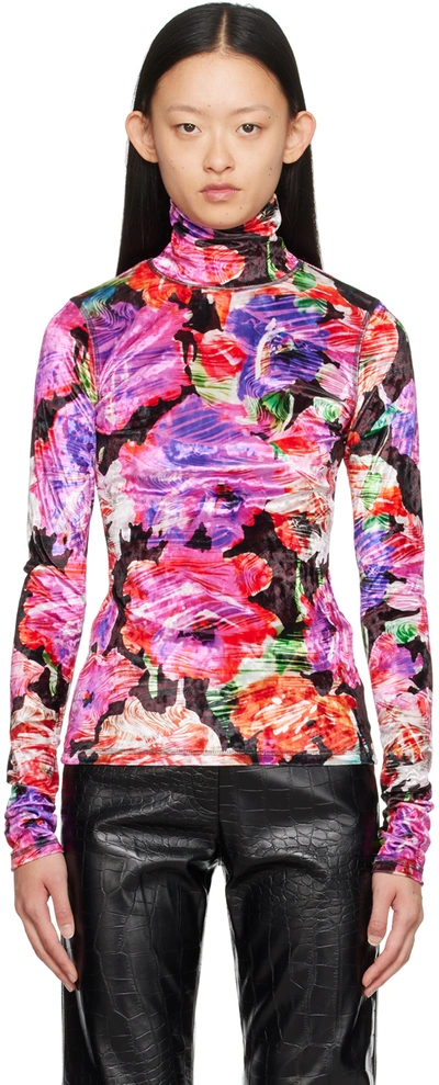 Msgm Multicolor Printed Turtleneck In 14 Fuxia