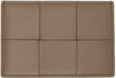 Bottega Veneta Brown Cassette Card Holder In 2560 Taupe Grey Gold