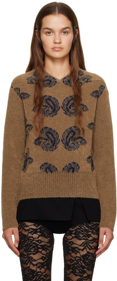 Puppets And Puppets Brown & Navy Jacquard Sweater In Oatmeal/navy
