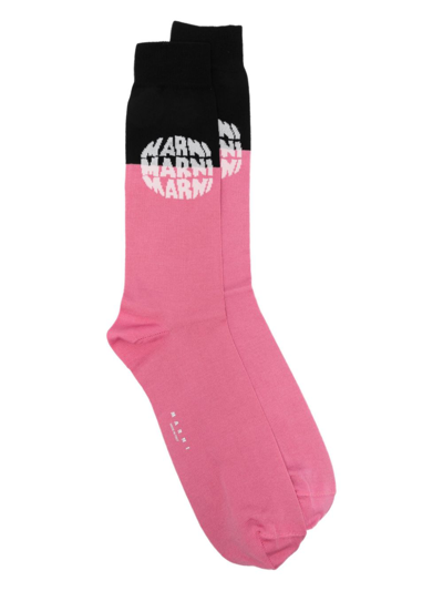 Marni Jacquard Logo-motif Cotton Socks In Pink